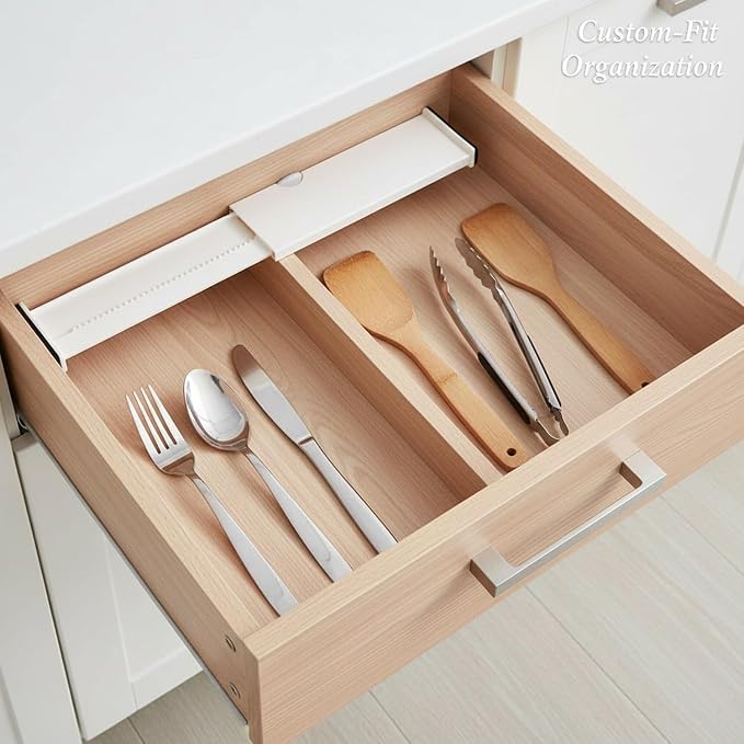 Expandable Drawer Organizer Insert - Tool-Free Adjustable Divider for Kitchen, Bathroom & Office Storage (1 Piece, White)