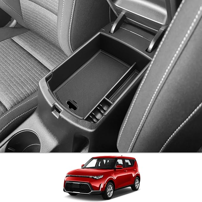 CDEFG Center Console Organizer for 2020 2021 2022 2023 2024 2025 Kia Soul, Insert ABS Black Materials Tray, Armrest Box Secondary Storage (Black Mats)
