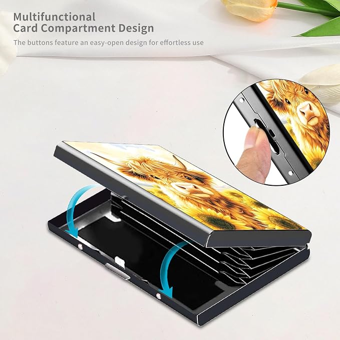 RFID Metal Wallet Credit Cards Holder Slim Mini Business Card Holder Metal ID Case Gift for Men Women,Cute Cow