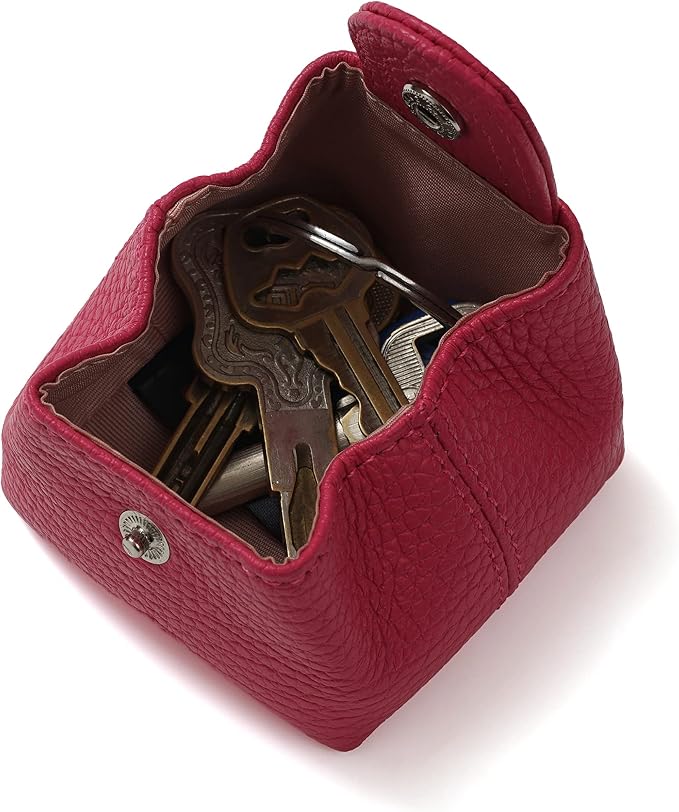 Cockatoo Genuine Leather Coin Pouch Change Holder, Mini Snap Pocket Wallet for Men Women (Fuchsia, Small)
