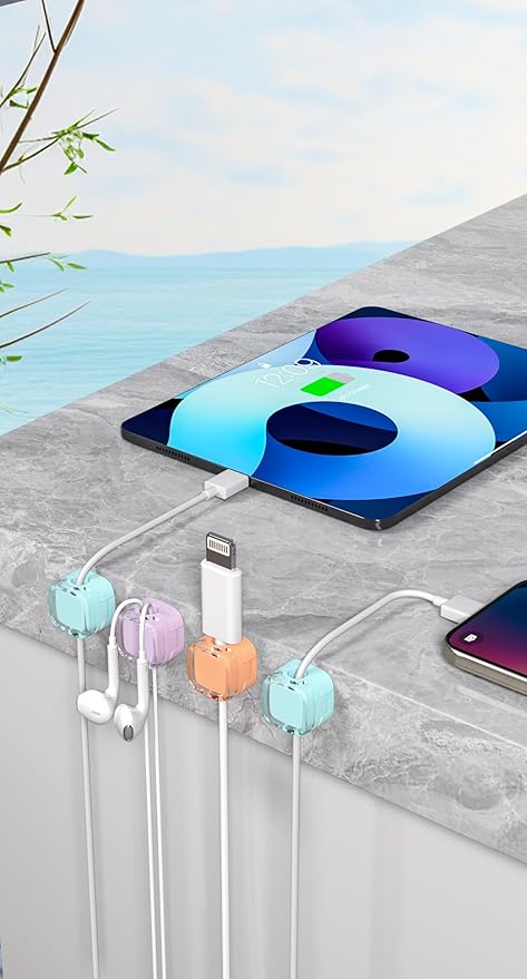 6 Pack Magnetic Cord Organizer & Cable Clips - Adjustable Under Desk Cable Management, Adhesive Wire Holder for Home, Office, Phone, Car, Wall, and Nightstand (Color Mixed)