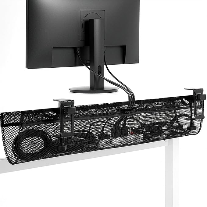 VIVO No Drill Clamp-on 36 inch Mesh Net Under Desk Cable Management Wire Organizer, Adjustable Home Office Standing Desk Cord Storage Sleeve, Black, DESK-AC36MH