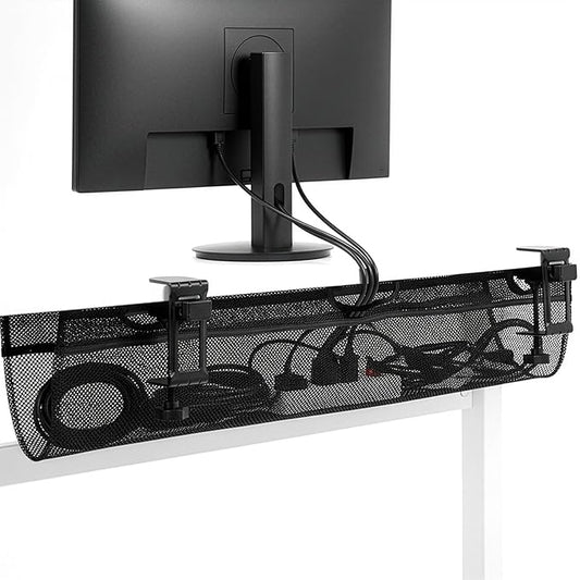 VIVO No Drill Clamp-on 36 inch Mesh Net Under Desk Cable Management Wire Organizer, Adjustable Home Office Standing Desk Cord Storage Sleeve, Black, DESK-AC36MH