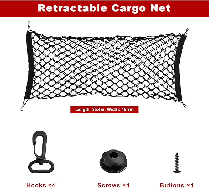 Stretchable Cargo Net, 36.2×15.7 Inch Highly Elastic Auto Trunk Bed Cargo Mesh Organizer with Hooks, Double-Layer Trunk Storage Net Interior Accessories for Car Truck SUV