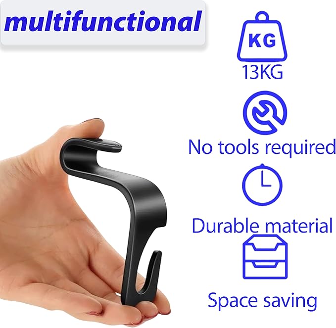 Car Seat Headrest Hook, Organizer Universal for Handbag/Purse/Gym Bag/Hat/Baby Gear/Groceries Car Accessories, Car Back Seat Headrest Hook (Black) (8)
