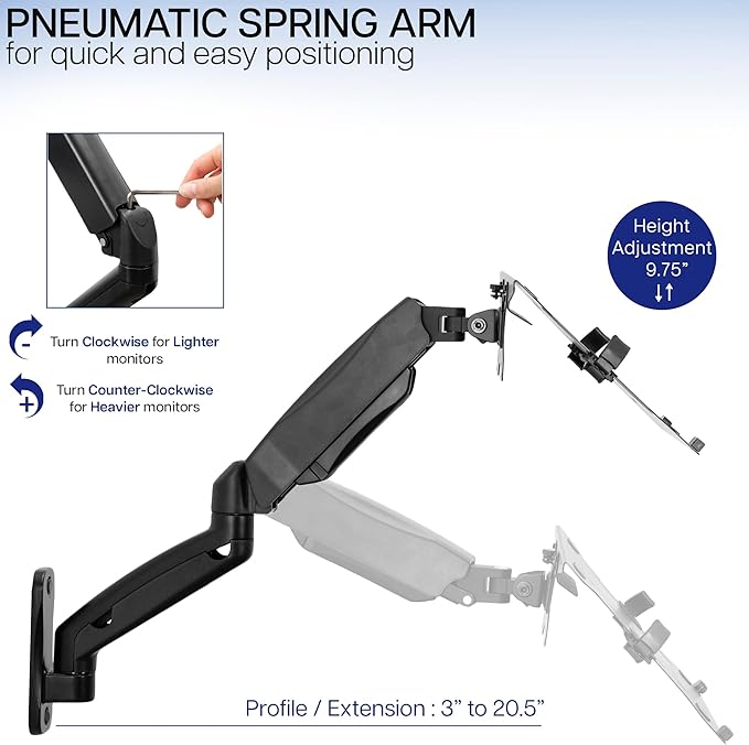 VIVO Height Adjustable Pneumatic Extended Arm Laptop Wall Mount, Full Motion Articulating Notebook Tray, Fits 10 to 15.6 inch Screen, Black, MOUNT-V001GL
