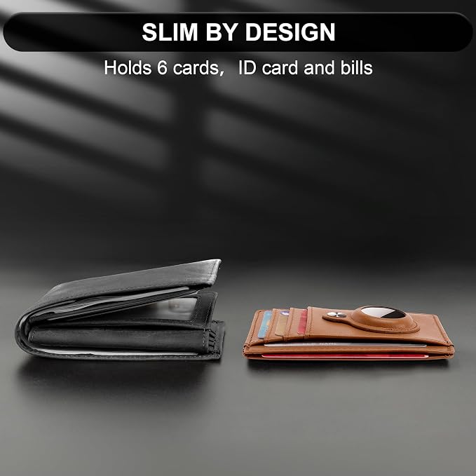 Slim Minimalist Front Pocket Air Tag Wallet, RFID Blocking Card Holder Wallet with Airtag Holder