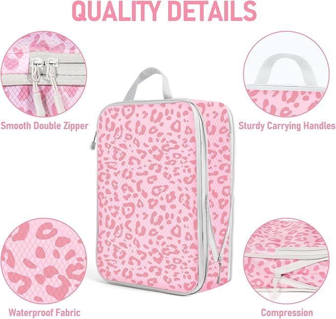 6 Set Compression Packing Cubes, Suitcase Organizer, Lightweight Travel Essentials, Compression Bags For Travel Accessories Luggage Storage Set (6Pcs, Pink Leopard)