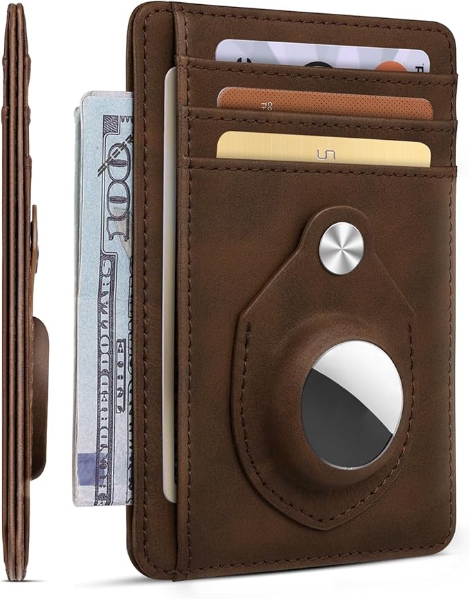 RUNBOX Slim Minimalist Front Pocket Air Tag Holder Wallet for Men, RFID Blocking Card Holder Mens Wallet Gifts for Men Dad