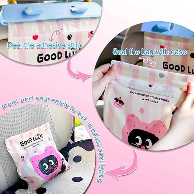 20 Pack Car Trash Bags, Leak-Proof Hanging Car Garbage Bag，Adhesive Seal Automotive Vehicle Trash Bag with Phone Stand Holder, Thick Car Sick Bags for Vomiting, Multi-Use Waste Bag for Home & Outdoor