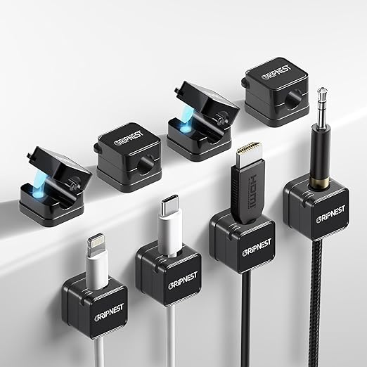 8 Pack Magnetic Cable Clips for Desk, Strong Adhesive Cord Organizer for Cable Management, Reusable Cord Management to Keep Wires Neat for Home, Office, Car & Nightstand
