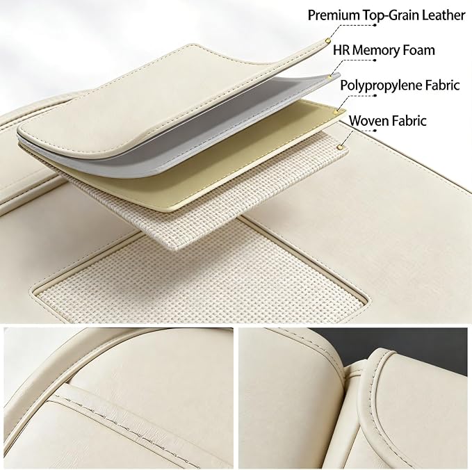 Universal Premium Leather Foldable Car Backseat Organizer with Table Tray, Car Seat Back Protector with Garbage Bag Touch Screen Pad Holder, Car Kick Mats Protector with Tissue Holder (Beige)