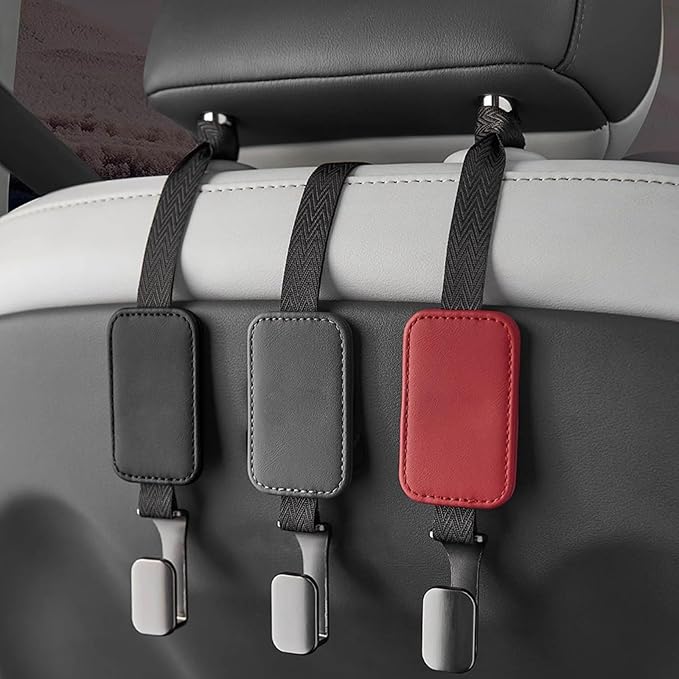 Car Headrest Hooks Compatible with Nissan Pathfinder S/Rock Creek 2013-2025, 2 Pack Leather Back Seat Organizer Hooks with Heavy Duty Metal Hook Durable Bag Holder,Grey
