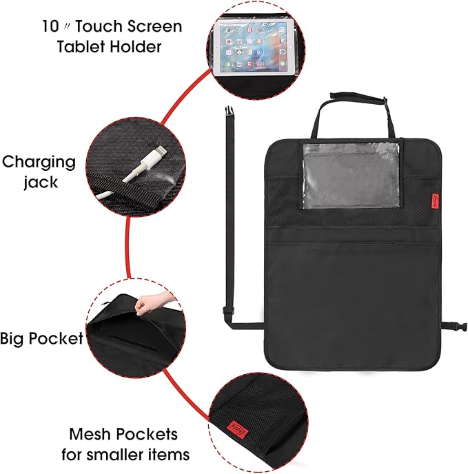 Kaiphy Car Seat Protector with Thick Padding + Backseat Car Organizer, XL Car booster protector for Child Baby Carseat, Waterproof & Durable 600D Fabric, Kick Mat Back Seat w/Storage Pockets