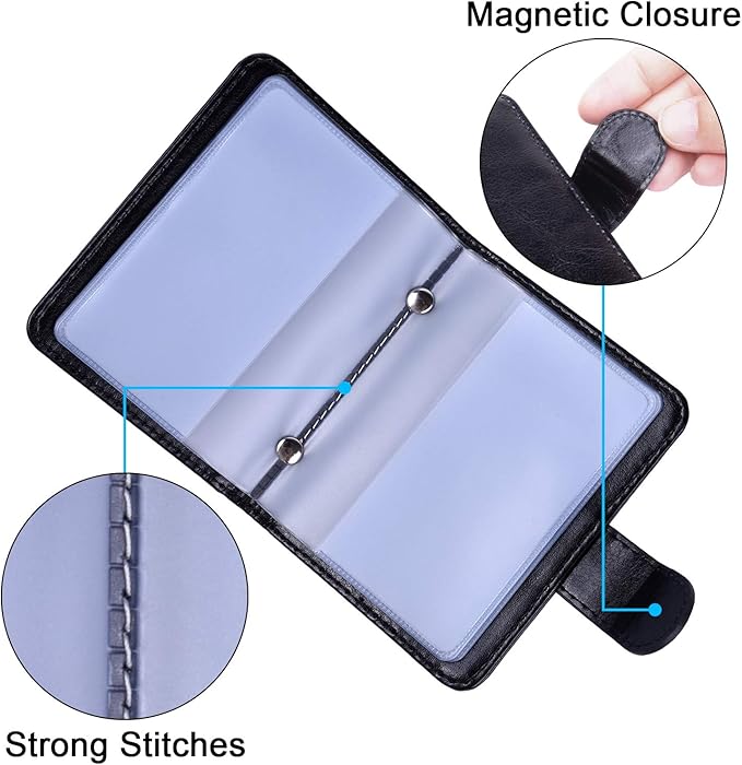 Wisdompro Credit Card Holder, Slim Leather RFID Blocking Wallet Debit Card Protector Organizer Case (Build in 20 Card Slot & 7 Small Cells for Memory Cards)-Vertical Black