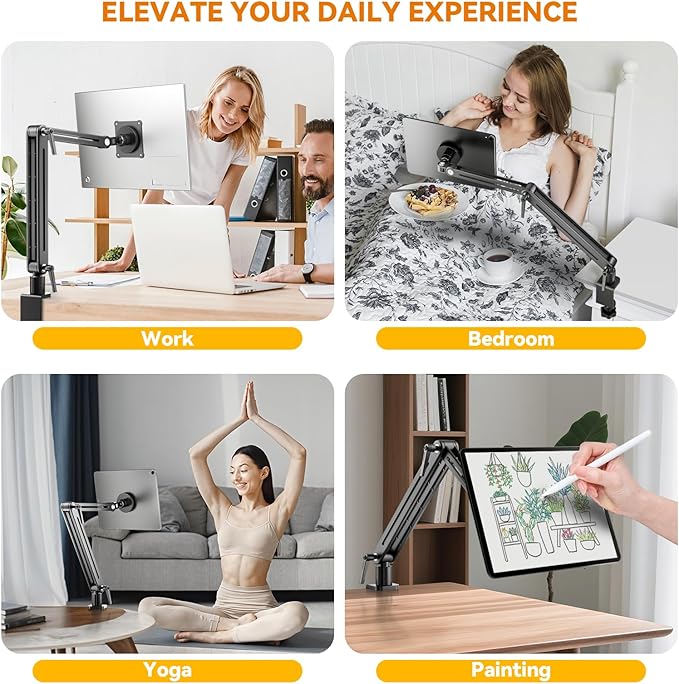 Portable Monitor Holder Mount Arm with Strong Magnetic 360° Rotating Base Bearing Over 5LBS Compatible with 12.9/14.6/15.6/17.3/18.5 inch iPad Pro/Mini/Air/Surface/Samsung