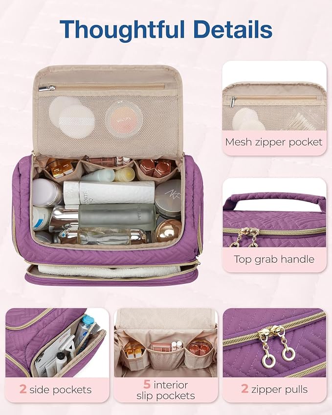 BAGSMART Travel Toiletry Bag for Women, Cosmetic Bag Makeup Bag Organizer with Handle, Travel Bag for Toiletries, Travel Accessories, Full Sized Container