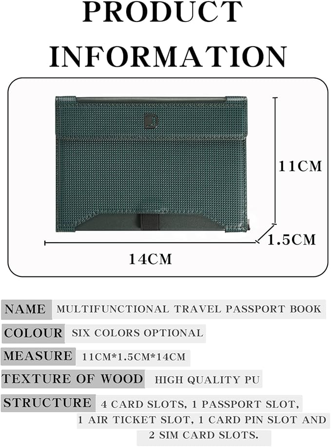 Passport Holder for Travel Essentials, RFID Blocking PU Leather Passport Wallet Cover Card holder Case Passport Book Holders for Women and Men, Dark Green