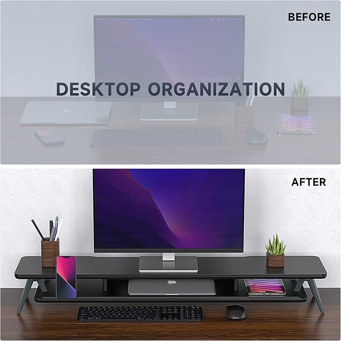 Fenge Dual Monitor Stand, Monitor Stands Riser for 2 Monitors, 42.5 Inch Monitor Stands Shelf with 12 Color LED Light for Office Desk