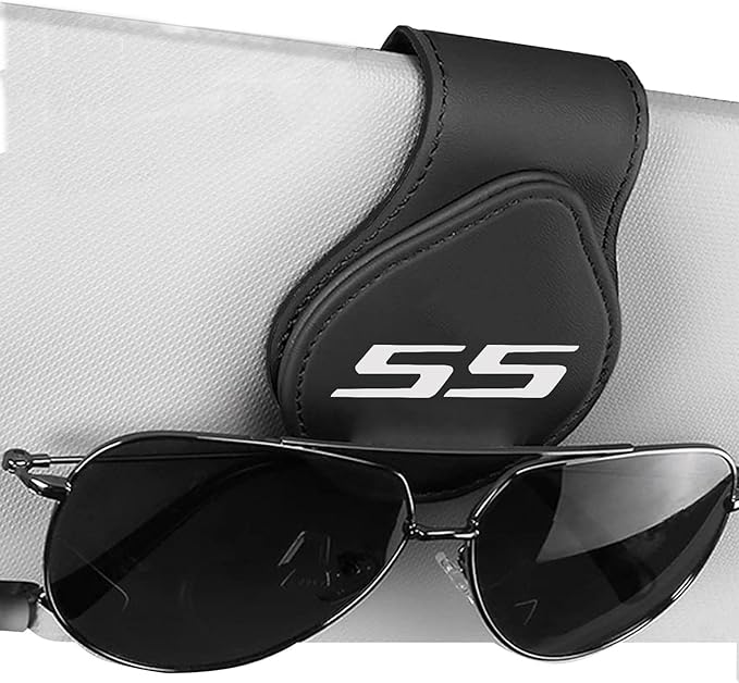 Car Sunglasses Holder for Chevy Camaro SS Car Sun Visor Leather Glasses Sunglass Clip Magnetic Eyeglass Hanger Mount Car Accessories for SS Owners