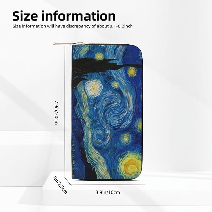 The Starry Night Wallet for Men Women Elegant Long Clutch Zip Around Travel Leather Coin Purse Large Capacity Credit Card Holder Handbag