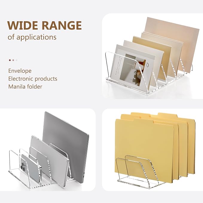 SANRUI Acrylic Mail Sorter Desktop Organizer, 5 Compartments Clear Small File Script Letter Document Storage for Desk Bill Filling Envelope Holder Office, Home, School Organization