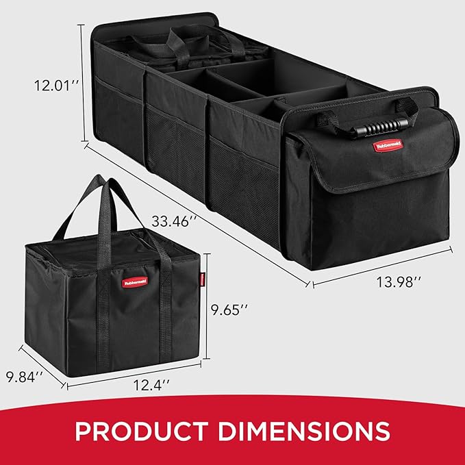 Rubbermaid Car Organizer, Collapsible Trunk Organizer with Removable Leakproof Cooler Bag without Lid, Multi-Compartment Car Storage Organization for Car Accessories, 5 Compartments Without Cover,