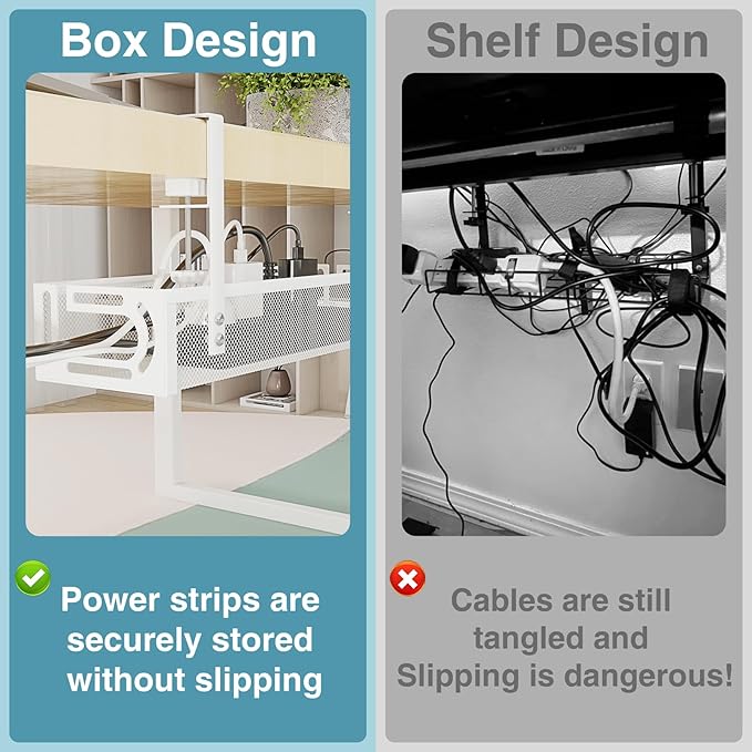 No Drill Under Desk Cable Management Tray, SONATURE 25.3" Cord Organizer for Table, Clamp Mount Desk Cable Management, Premium Carbon Steel Cable Organizer for Office, Home (White)
