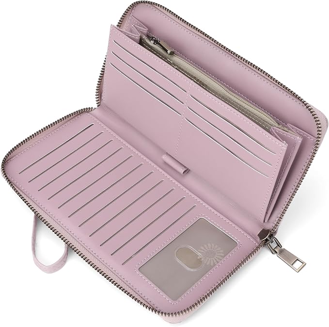 SENDEFN Women's Wallet RFID Blocking Leather Zip Around Wallet Large Capacity Long Purse Credit Card Holder with Wristlet