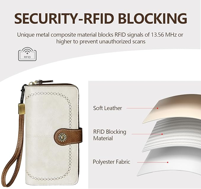 TFKGS Wallet for Women RFID Blocking Leather Large Capacity Card Holder Ladies Phone Clutch Travel Long Purse Wristlet | RFID Blocking, Leather, Large Capacity, Ladies, Travel