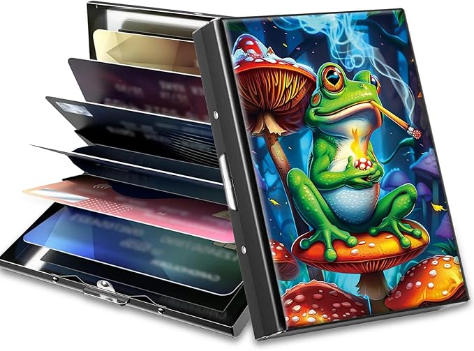 Slim Credit Card Holder, Frog Smoke RFID Blocking Metal Wallet for Men & Women, Aluminum Minimalist Hard Case Pocket-Sized Business Cards Organizer (Fits Up to 10 Cards)
