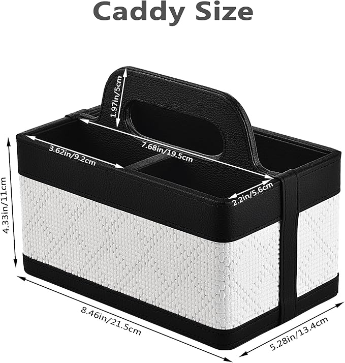 Desk Organizer Caddy with Handle-Portable PU Leather Remote Control Holder-Nightstand Dresser Tote Storage for Sunglasses,Comb,Small iPad,Pen,Heater Controllers,Cosmetics and Office Supplies