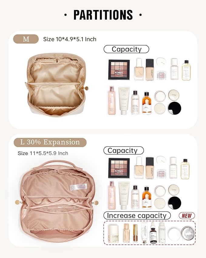 EACHY Travel Makeup Bag, Large Capacity Cosmetic Bag for Women, Waterproof PU Leather, Flat Open Portable Toiletry Bag for Skincare, Brushes & Travel Essentials