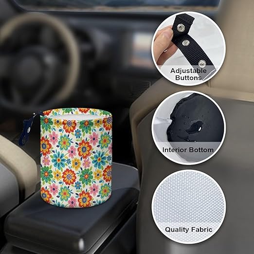 Colorful Dahlia Car Waste Basket Can Universal Compact Console Seat Rubbish Holder Mini Car Interior Organizer for Car Auto Garbage, Easy to Use
