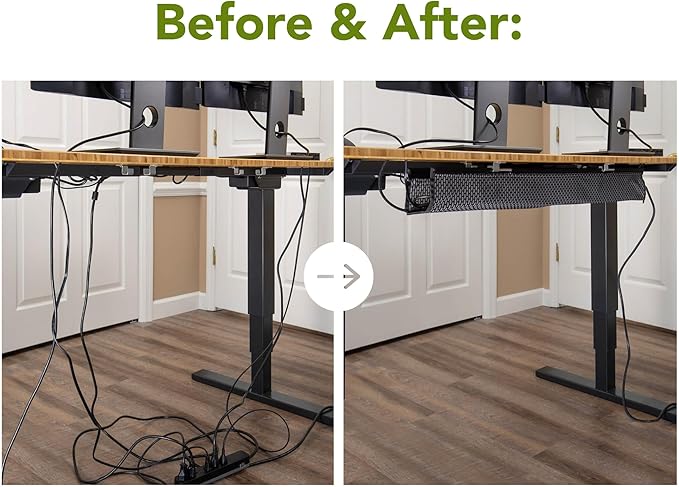 PERFECT POSTURE Mesh Cable Organizer – Clamp-Mounted Under Desk Cable Management, Flexible Mesh, Easy-Access Design, & Standing Desk Compatible – 38” (Black)
