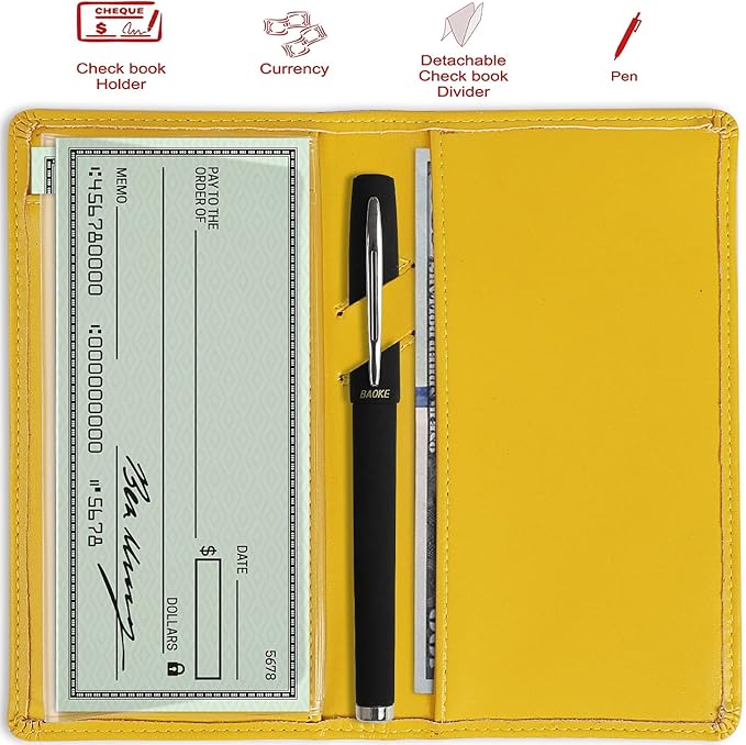 Sanlykate Leather Checkbook Cover for Men and Women, Check Book Case Card Holder with Free Divider, Standard Register Duplicate Checks with pen inserts