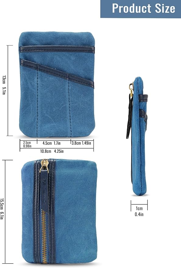 SP4 Waxed Canvas Compact EDC Pocket Organizer, Zippered Pocket Pouch for Men, Mini EDC Organizer for Change, Notebook, Tactical Pen, Flashlight
