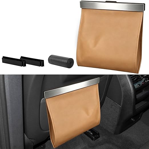 COZILO Leather Car Trash Can with Smart LED Light & Magnetic Closure,Leak-Proof, Odor-Lock Car Trash Bin for Any Cars, Sedans, SUVs, Trucks, Brown