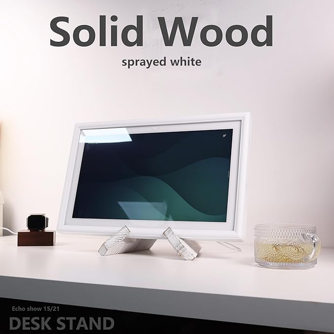 Solid Wood Tabletop Stand for Calenda, ech0 Show 15,ech0 Show 21,ipad,Cookbook,Support Both Horizontal and Vertical Modes. (White)