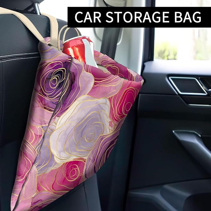 Cute Car Trash Can, Hanging Car Organizer, 5L Capacity, Purple, Cute/Whimsical