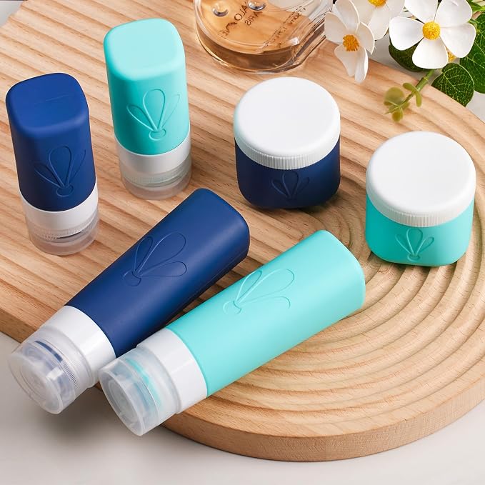 INSFIT travel bottles for toiletries 6 Pack, Leak proof Travel Size Toiletries Containers with toiletry bag, Squeezable Silicone Bottles & Cream Jars, Travel Essentials BPA-Free set for Shampoo