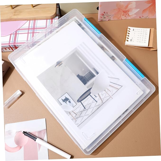4pcs Transparent File Organizer Box with Lid Clear Desktop Storage Case for Documents Papers and Receipts Stackable for Office and School Use