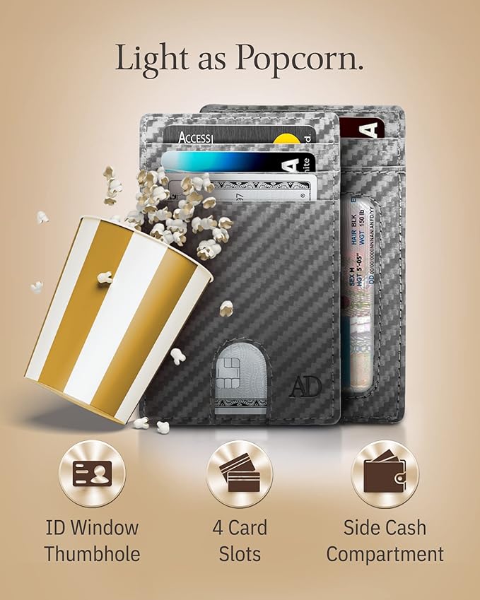 Access Denied REAL LEATHER Slim Minimalist Mens Wallet - Thin Front Pocket RFID Credit Card Holder Wallets For Men Holiday Gifts For Him