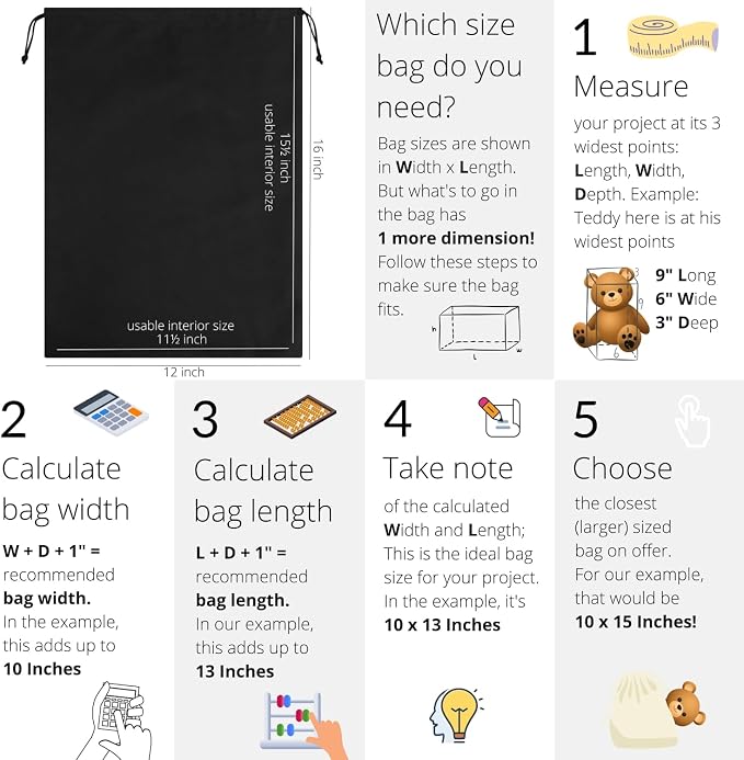 Premium Microfiber Drawstring Bags (Set of 5) – Multipurpose Travel Storage Pouches for Cords, Toiletries, Jewelry, Shoes – Durable Organizer with Strong Drawstring Closure (Black, 12 x 16 Inches)