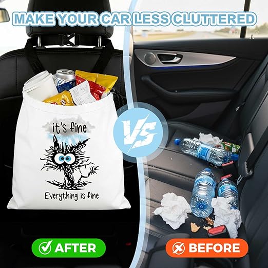 Black Cat Car Trash Bag - Waterproof Car Trash Bag Hanging Leakproof Car Garbage Bag - Washable Reusable Trash Bag for Car Interior Hanging Organizer Storage Vehicle Travelling Camping