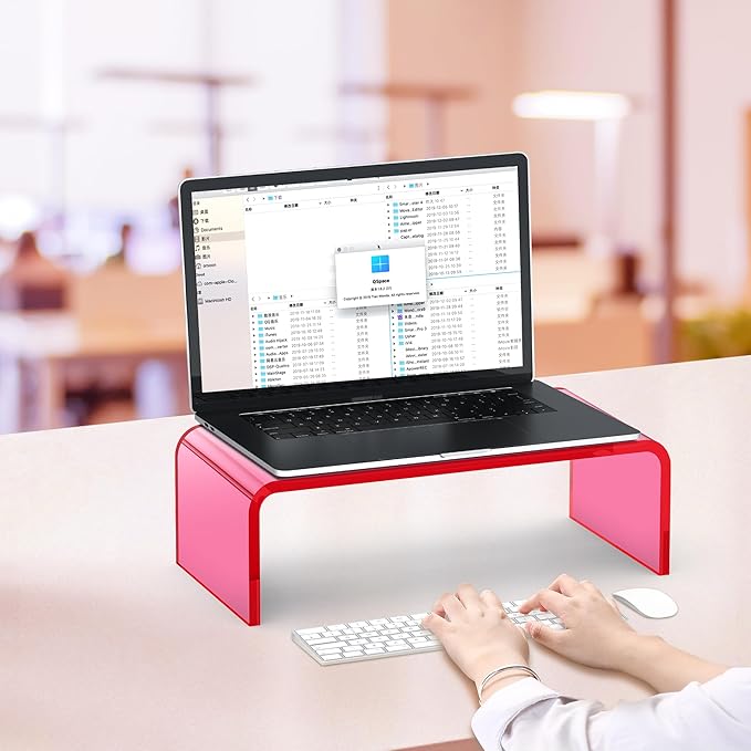 Acrylic Monitor Stand Riser Acrylic Laptop Stand for Desk Clear Computer Monitor Stand for Desk Accessories iMac Organizer Office Must-Haves Product for Working from Home Bright Pink