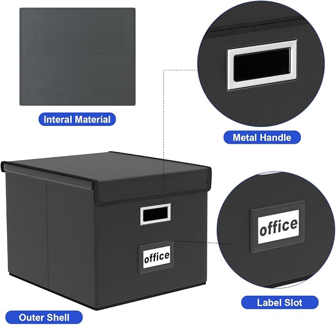 File Organizer Box with Lid, Collapsible Faux Leather Hanging File Folder Box Organizer with Plastic Slides, Decorative Home/Office Filing System Boxes for File and Folders Storage