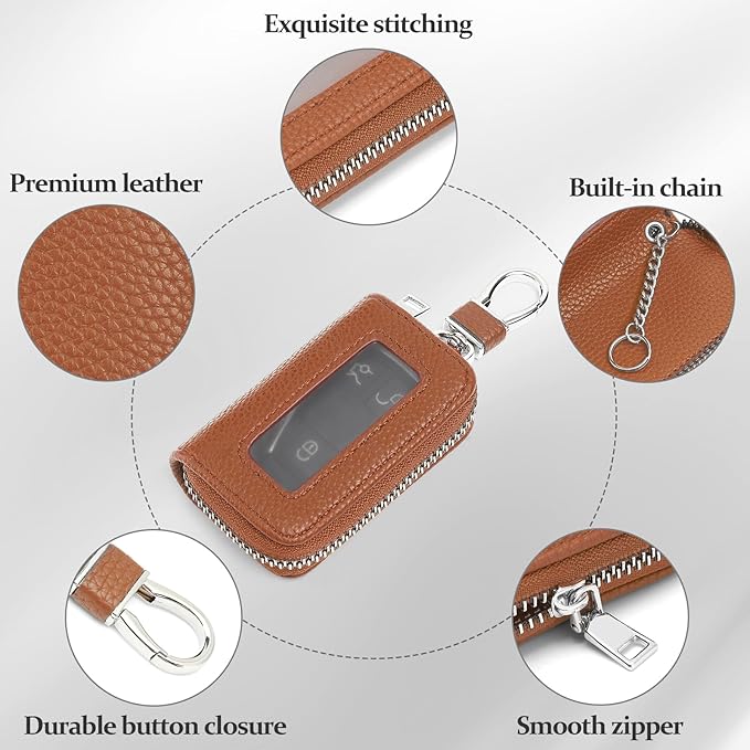 SENDEFN Universal Car Key Fob Case Leather Smart Remote Keychain Protector Holder