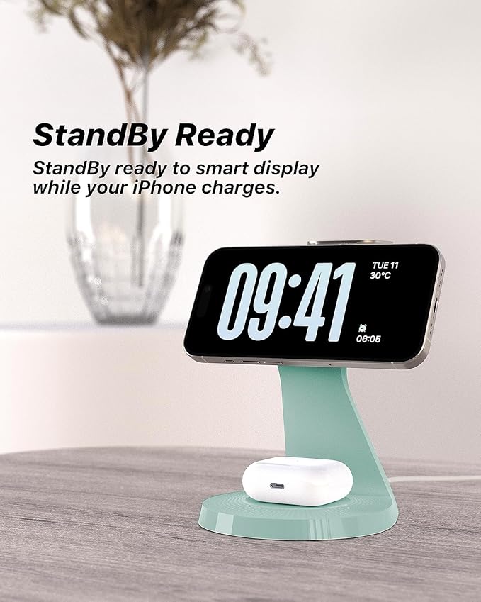 3 in 1 Charging Station for Apple Devices,Mag-Safe Charger Stand Fast Charging,Wireless Charger for iPhone17/ Air/16/15/14/13/12 Series,& AirPods,& iWatch(USB-C Charger Included)