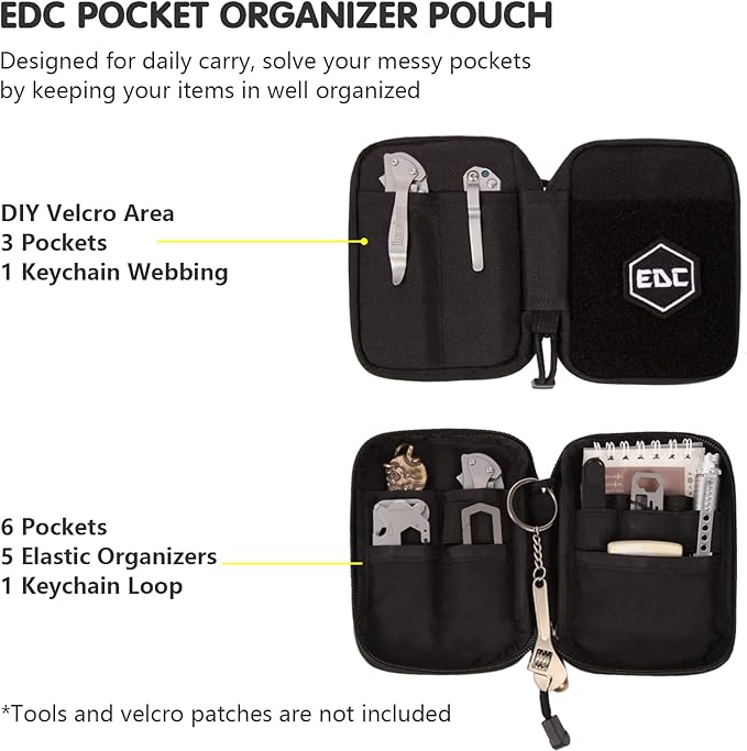 Mighty Pouch EDC Organizer - Nylon EDC Pocket Pouch with Hook and Loop Closure